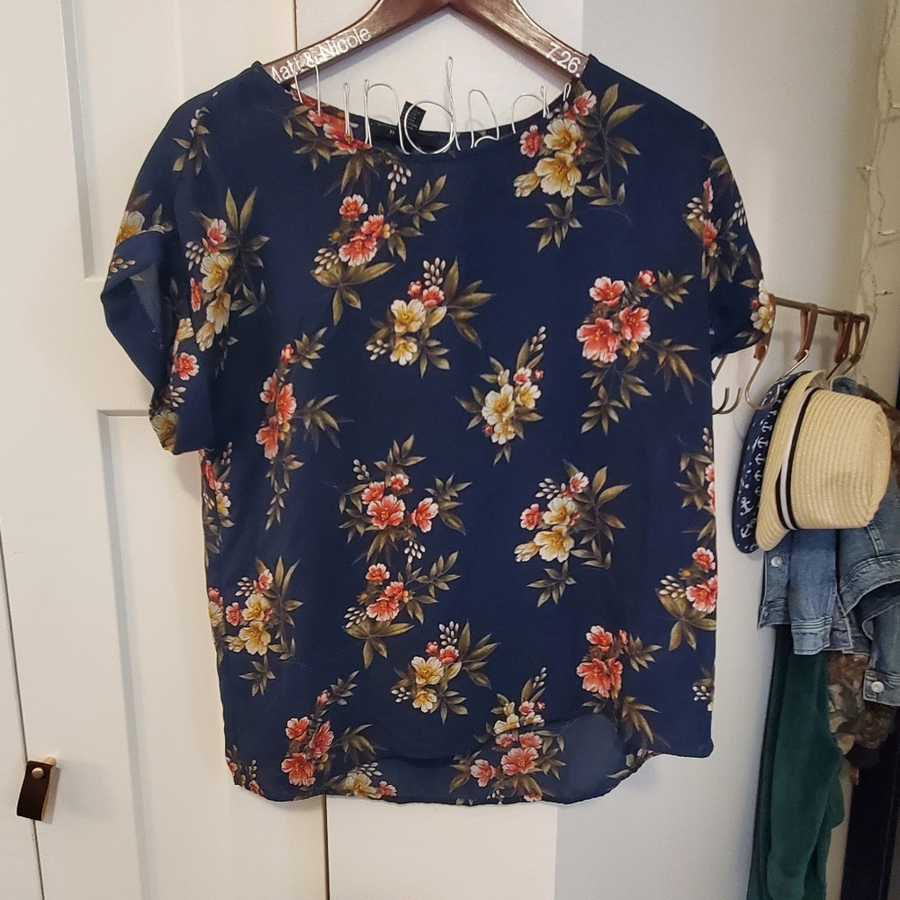Navy Blue & floral blouse